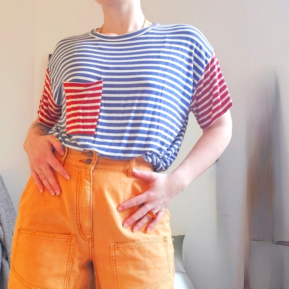 3/20$ ● GINGER G STRIPED T-SHIRT WITH POCKET • M - Picture 2 of 6